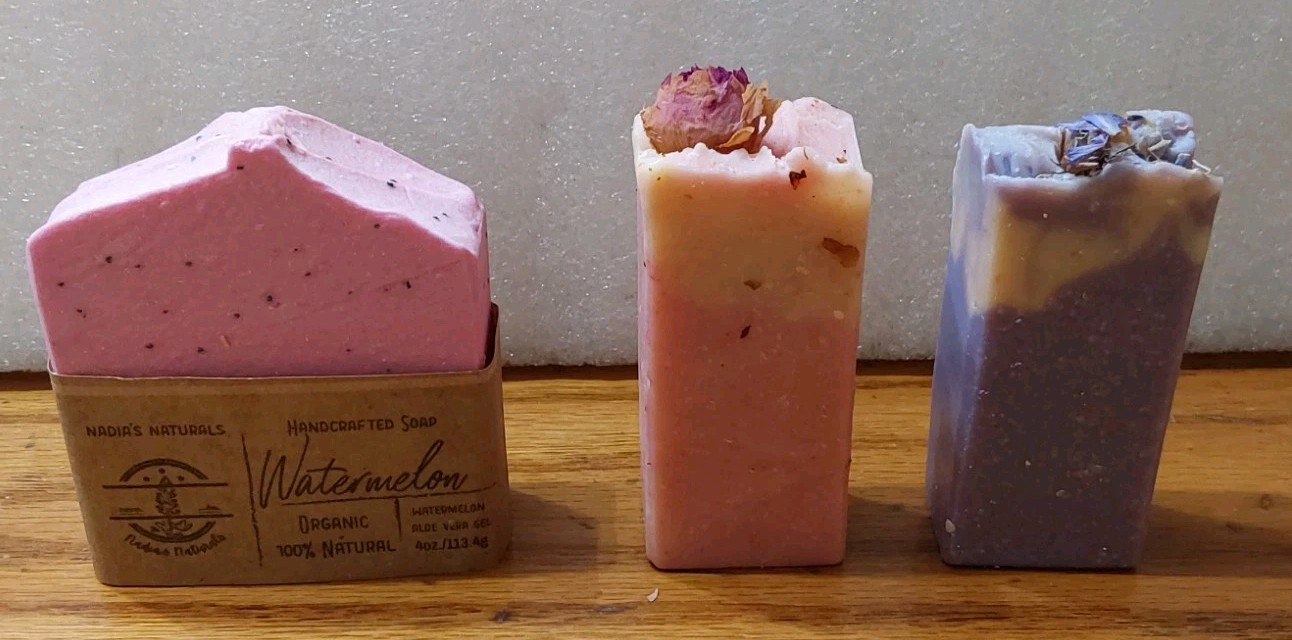 Nadias Naturals Handmade Soap 3pc Watermelon Purple Pink Fragrance New
