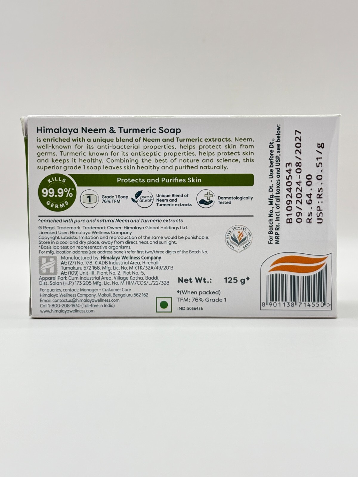 Himalaya Neem & Turmeric Soap 125g – Pack of 4, Natural Skin Care, Free Shipping