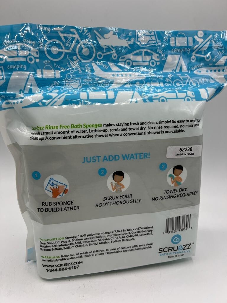 Scrubzz Disposable Rinse Free Bathing Wipes – 50 Pack All-in-1 Single Use Shower