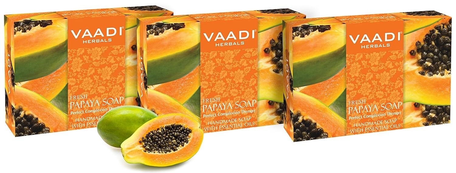 Vaadi Herbals Fresh Papaya Soap (3 x 75gm Each) for Envious Glowing Skin
