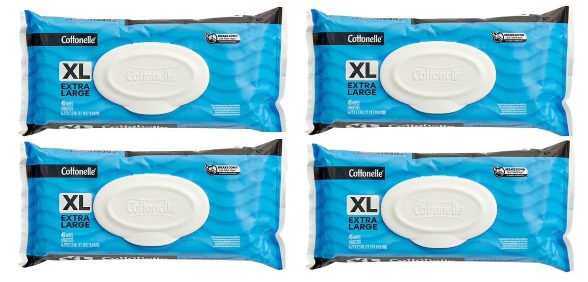 Cottonelle XL Flushable Wipes, 45 Wipes each, 4 Flip-Top Packs