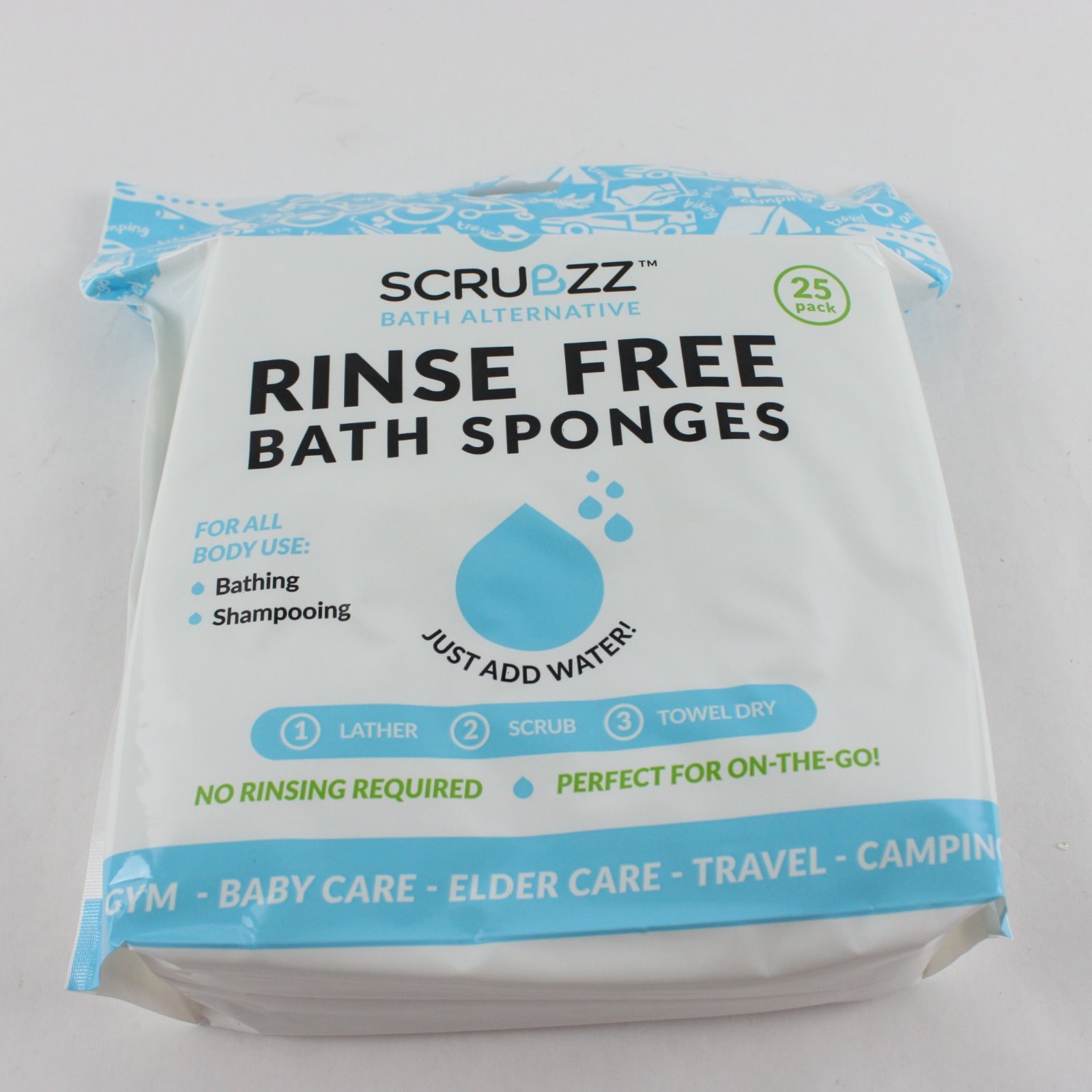 Scrubzz Rinse Free Bath Sponges 25 Pack Sealed New