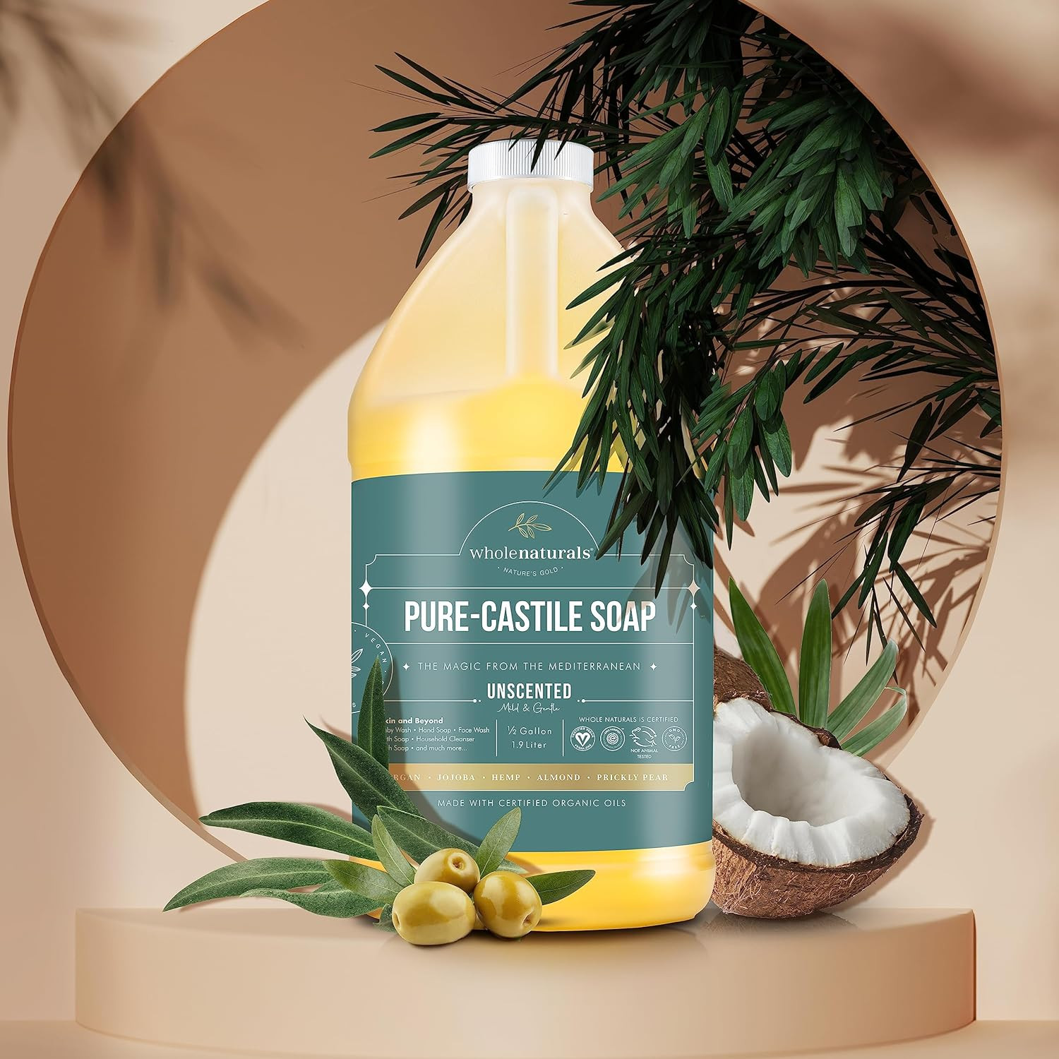 Pure Castile Soap Liquid EWG Verified & Certified Palm Oil Free 64 Fl Oz