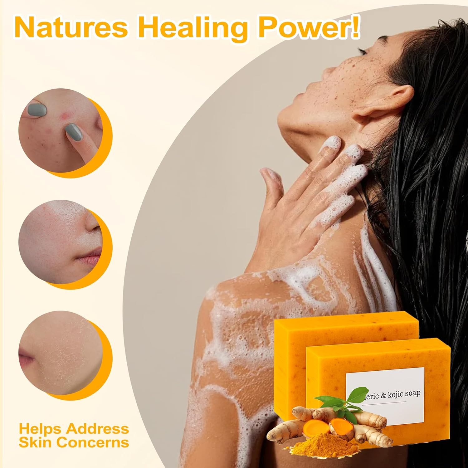 2-Pack Turmeric Glow Soap Bar – Lemon & Kojic Acid, Removing Dark Spots