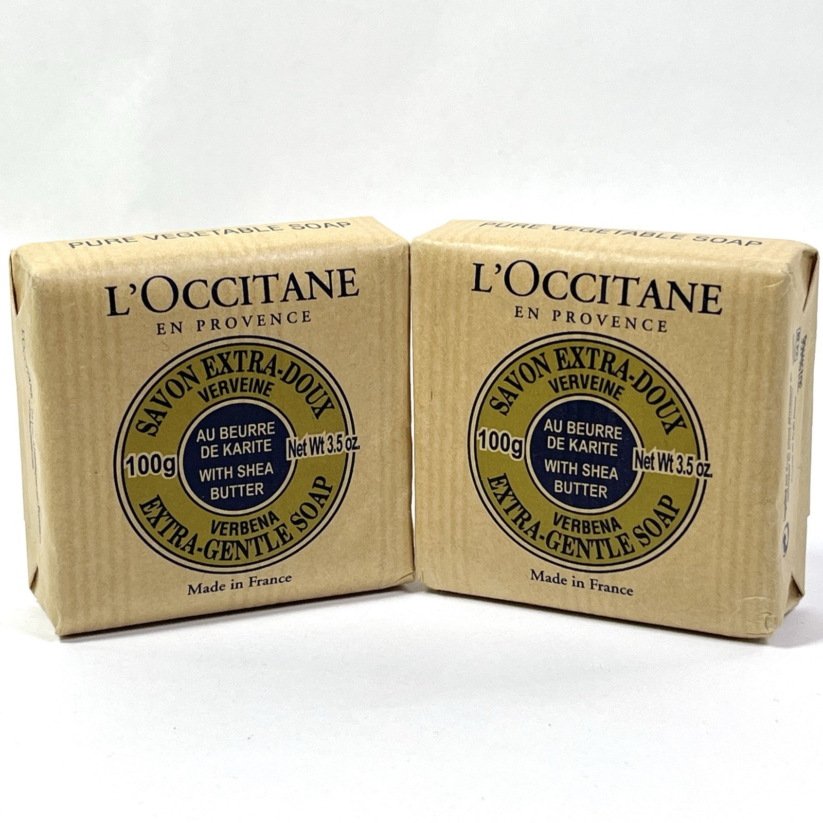 2 L’Occitane En Provence Shea Verbena Extra Gentle Vegetable Soap 3.5oz 100g NEW