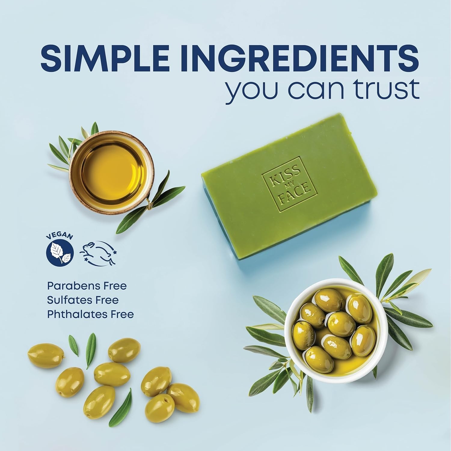 Kiss My Face Olive Oil Fragrance Free Bar Soap, Moisturizer, 4 Oz 3 Pack
