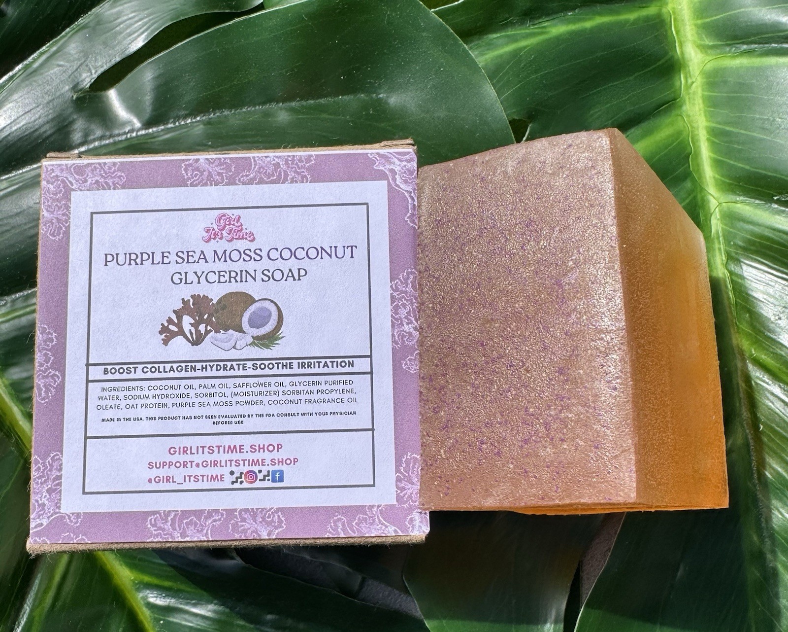 Handmade Purple Sea Moss Coconut Soap Glycerin Organic Vegan Herbal XL Bar