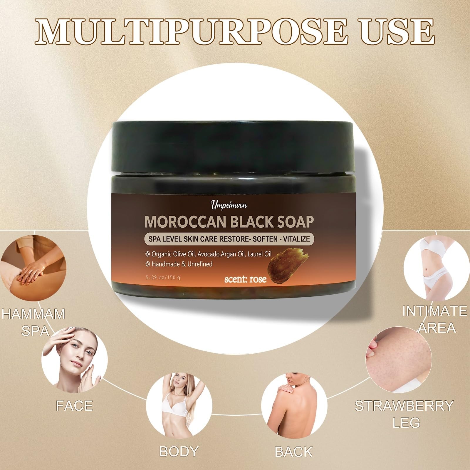 2 PCS Moroccan Black Soap with Argan and Rose Oil, SPA Level Handmade Black B…