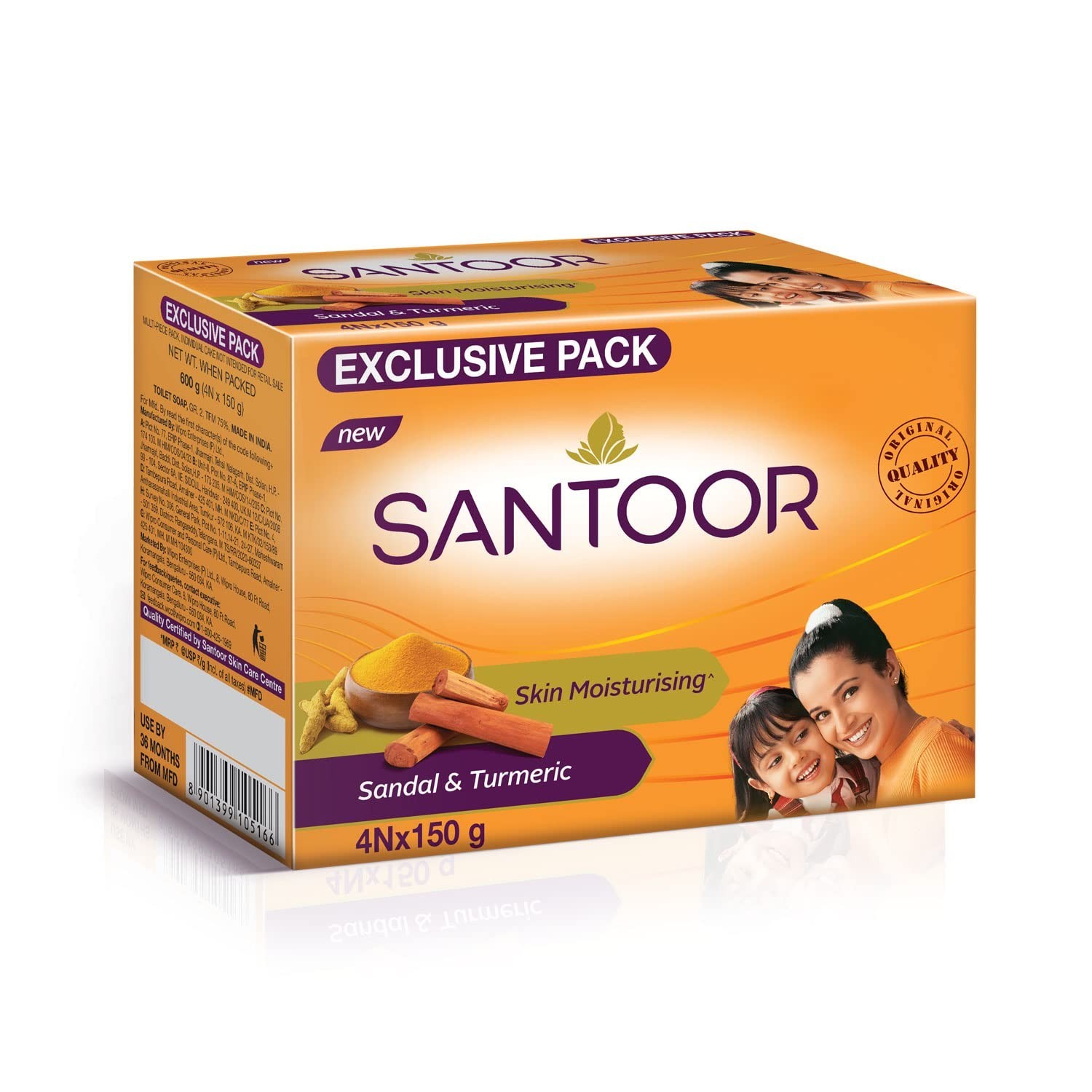Santoor Sandal & Turmeric Soap 150g x4 Bath Bar for All Skin Types