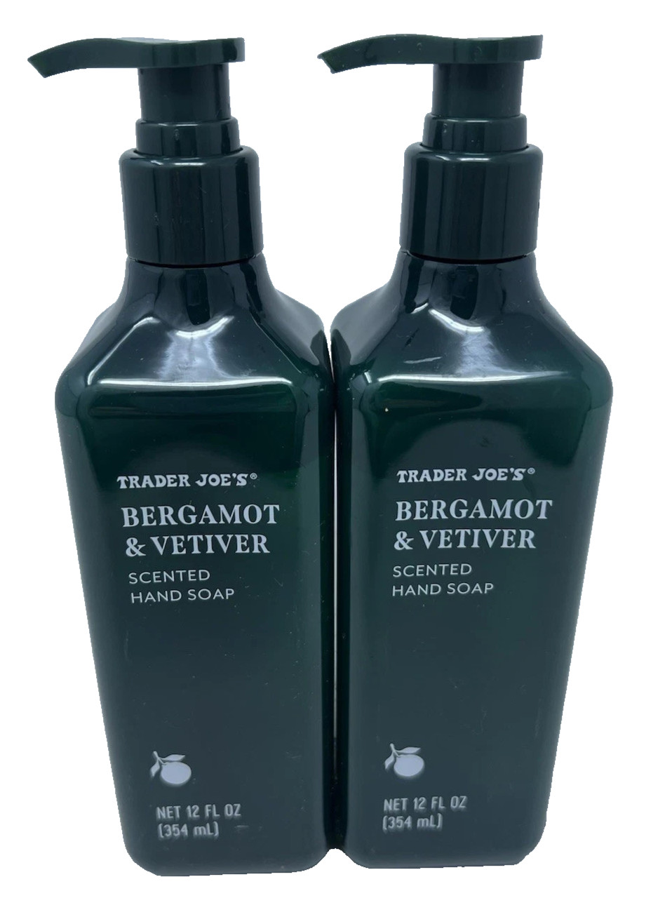 2 Pack Trader Joe’s Bergamot & VETIVER Hand Soap 12oz Sleek Packaging RARE Set