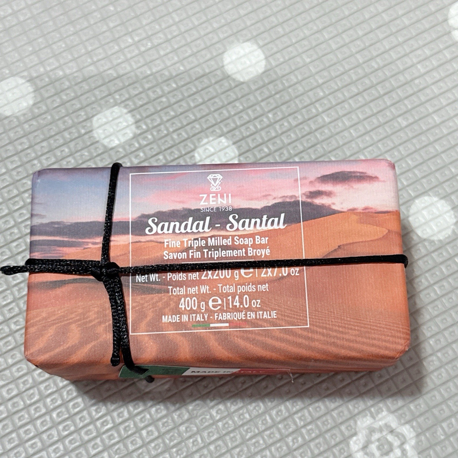 Zeni DIAMANTE Fine Triple Milled ITALIAN Bar Soap 2x7oz Sandal Sandalwood