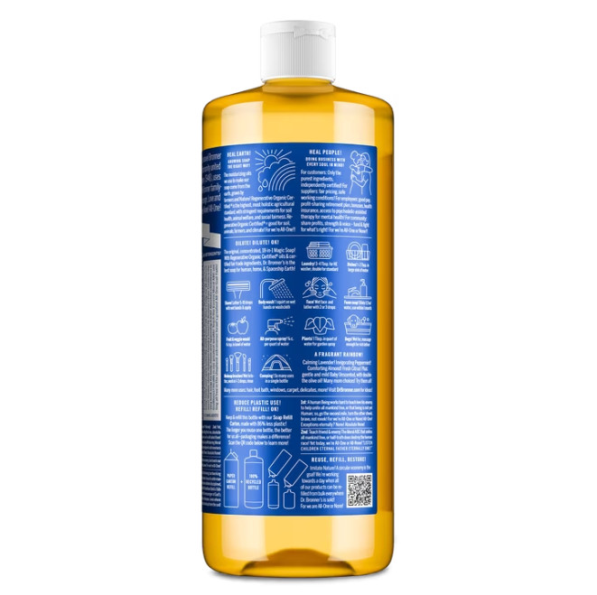 2 Pack Dr. Bronner’s Peppermint Pure-Castile Liquid Soap 32 oz Face & Body