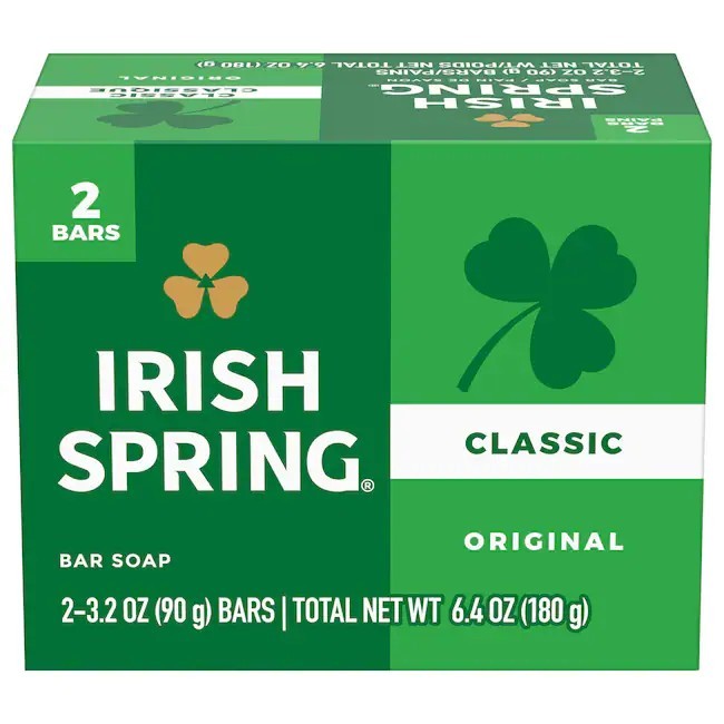 Irish Spring Classic Original Deodorant Bar Soap 2-Pack, Total 6.4 oz