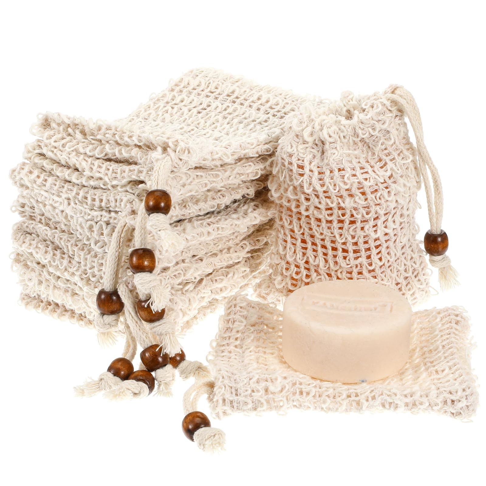 10 Pack Soap Bag, Natural Sisal Soap Saver Bag, Mesh Exfoliating Soap Bag Pou…