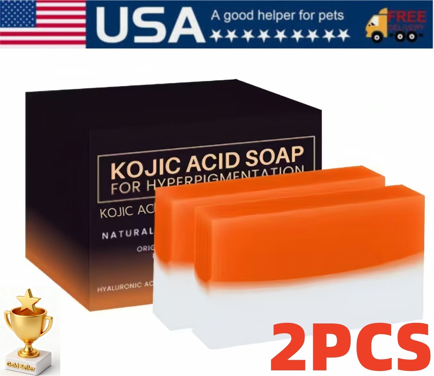 2 PCS Kojic Acid Soap Clean Face Bars Dark Spot Remover Retinol Whitening US
