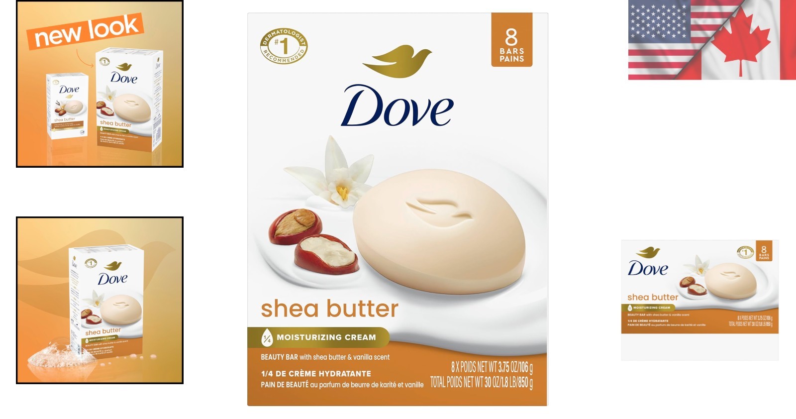 Dove Beauty Bar Soap with Shea Butter – 8 Bars for Soft, Hydrated Skin, 30 oz