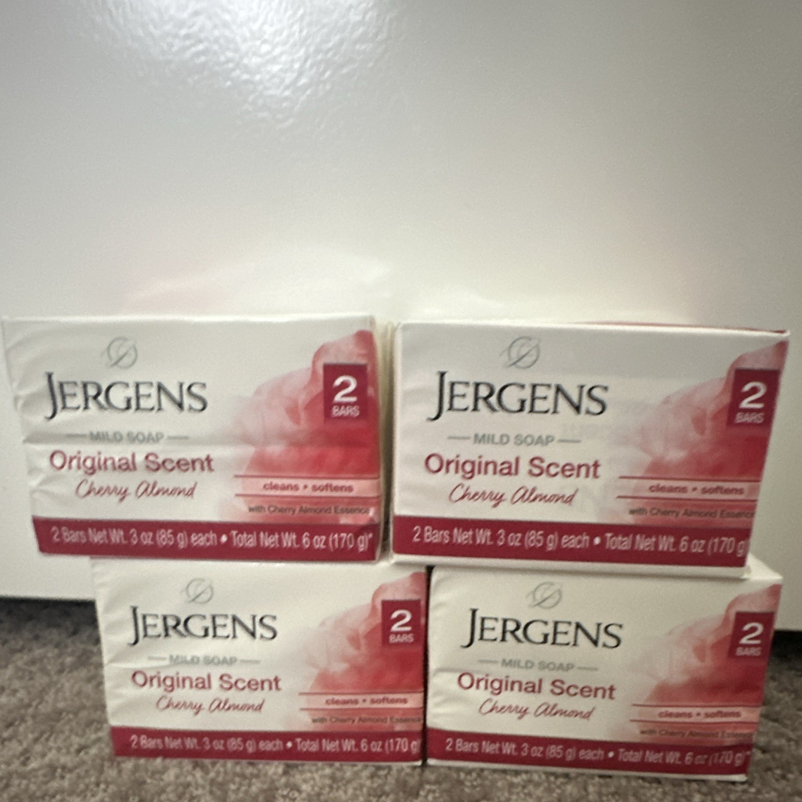 Jergens Cherry Almond Mild Soap Original Scent – 8 Bars (4x 2 Pack) – 3 Oz Each