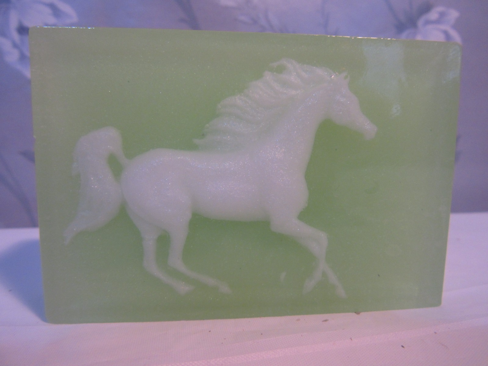 glycerin soaps Handcrafted white horse with green background scent “Open Range”