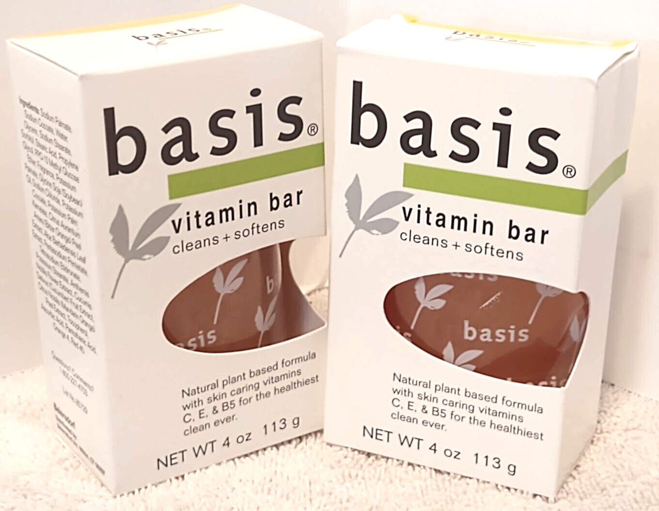 Basis Vitamin Bar Soaps 2 bars Cleans and Softens with Vitamin C, E, and B5