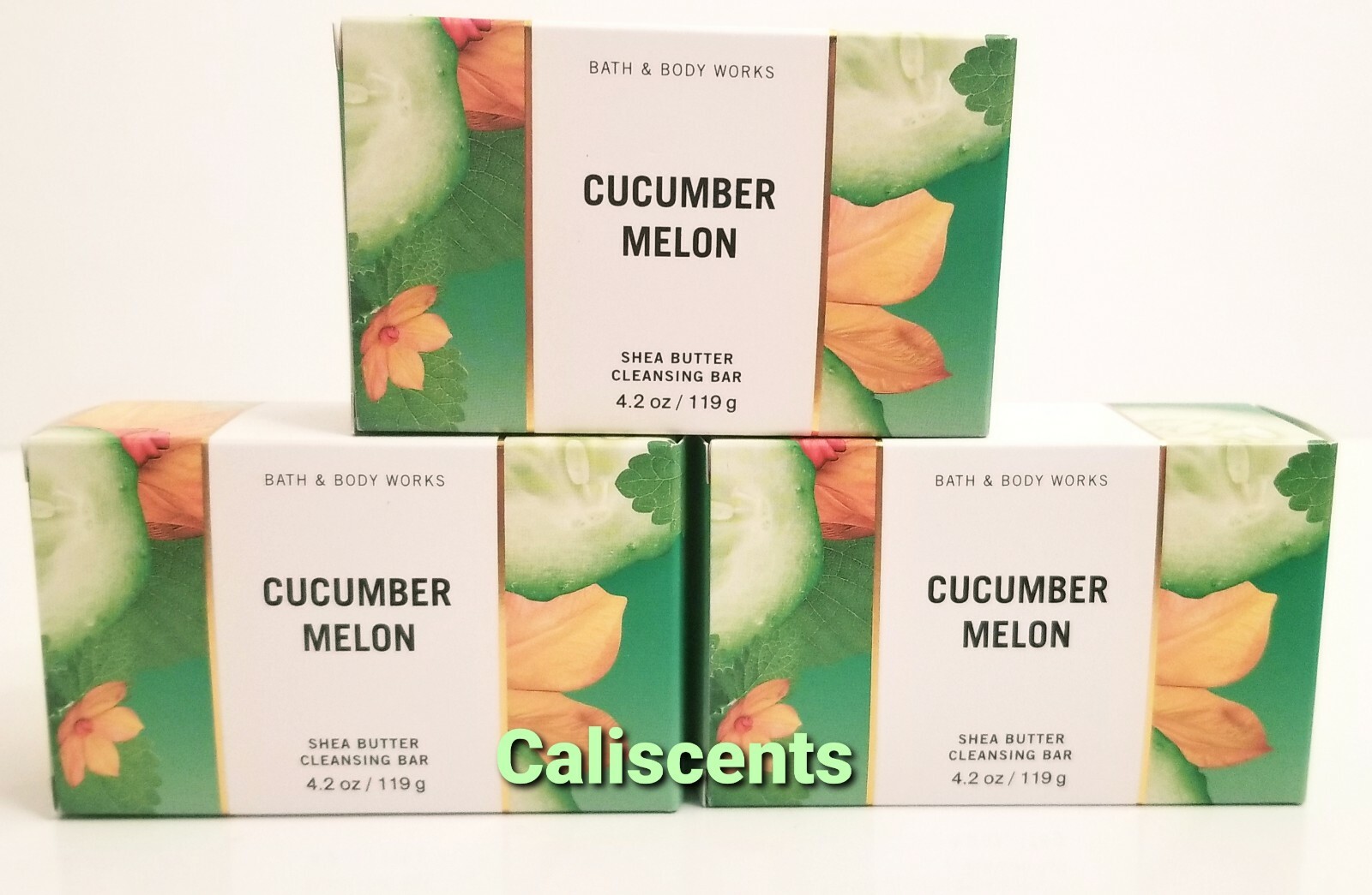 Bath & Body Works CUCUMBER MELON Shea Butter Cleansing Bar Soap 4.2 oz X3 NEW
