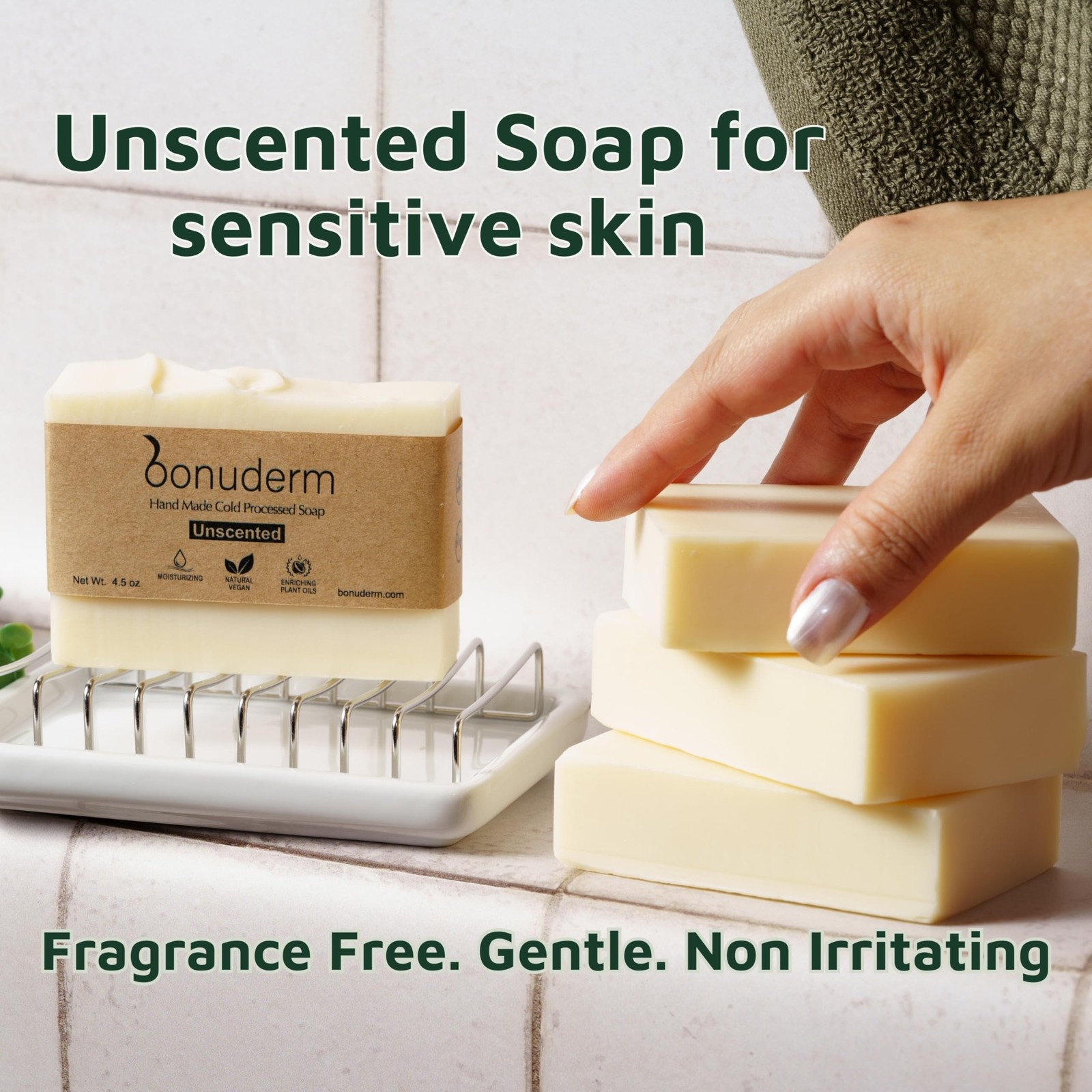 All Natural Unscented Bar Soap for Sensitive Skin 4 oz Vegan Handmade