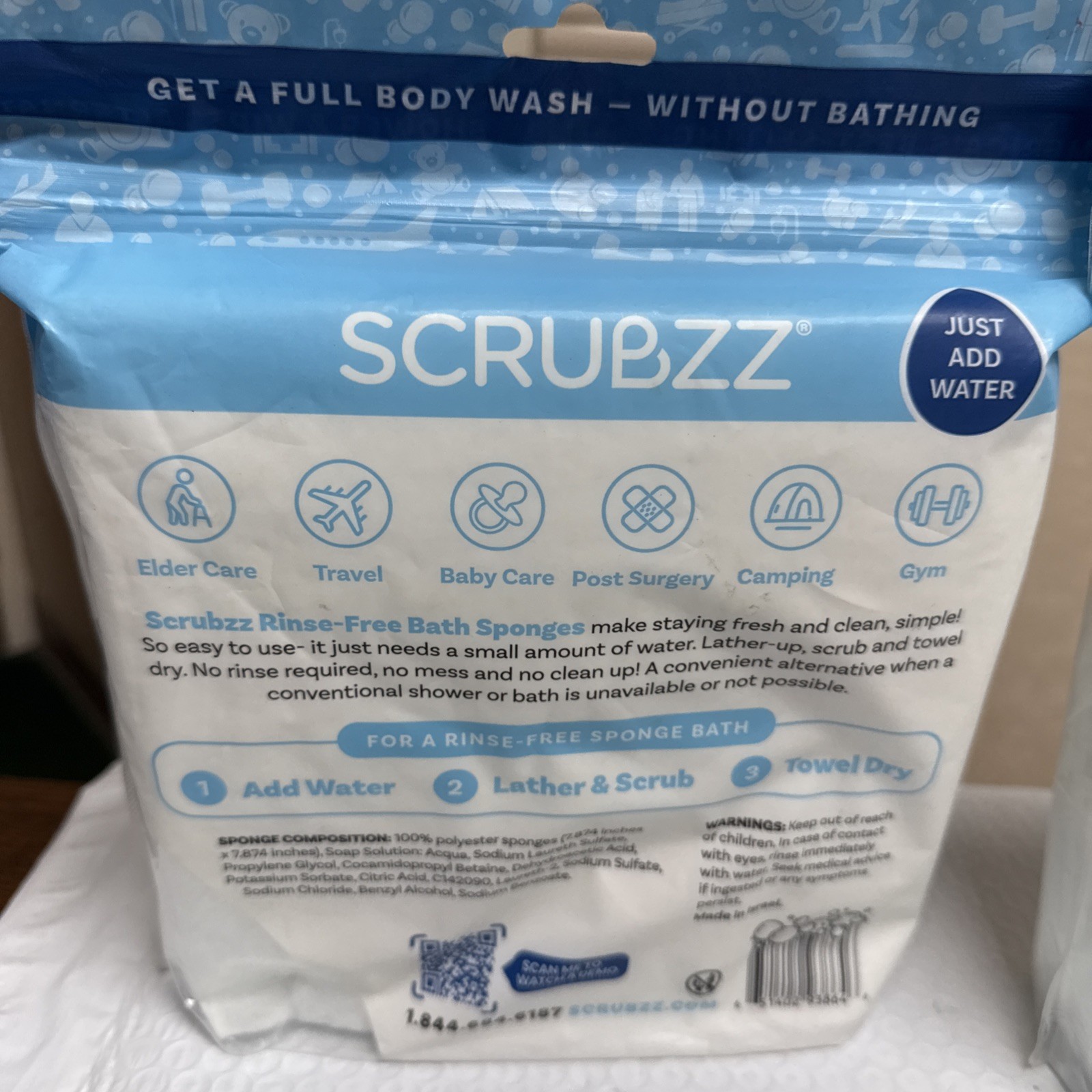 Scrubzz Bath Alternative Rinse Free Bath Sponges – SET OF 2 (25 Each Total 50)