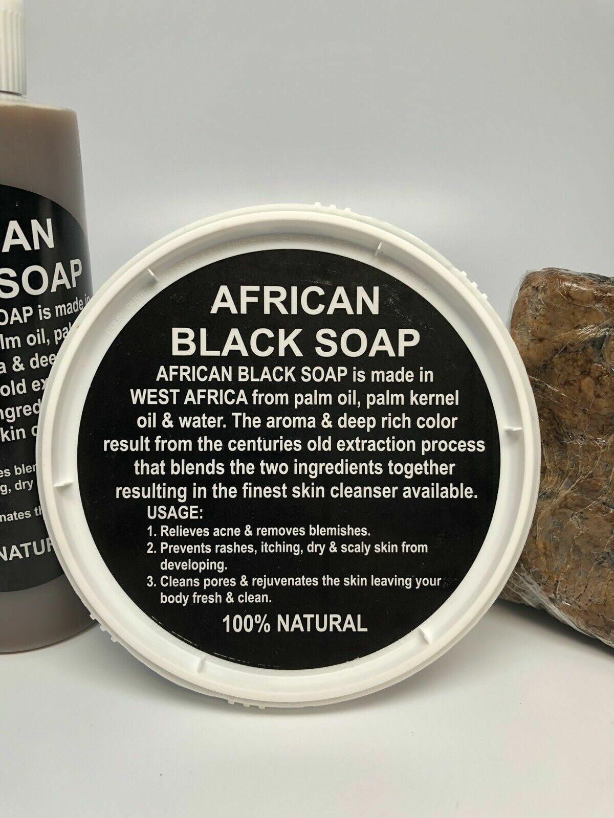 Raw African Black Soap Liquid Paste – Pure Natural Organic Body 3PC BUNDLE SET