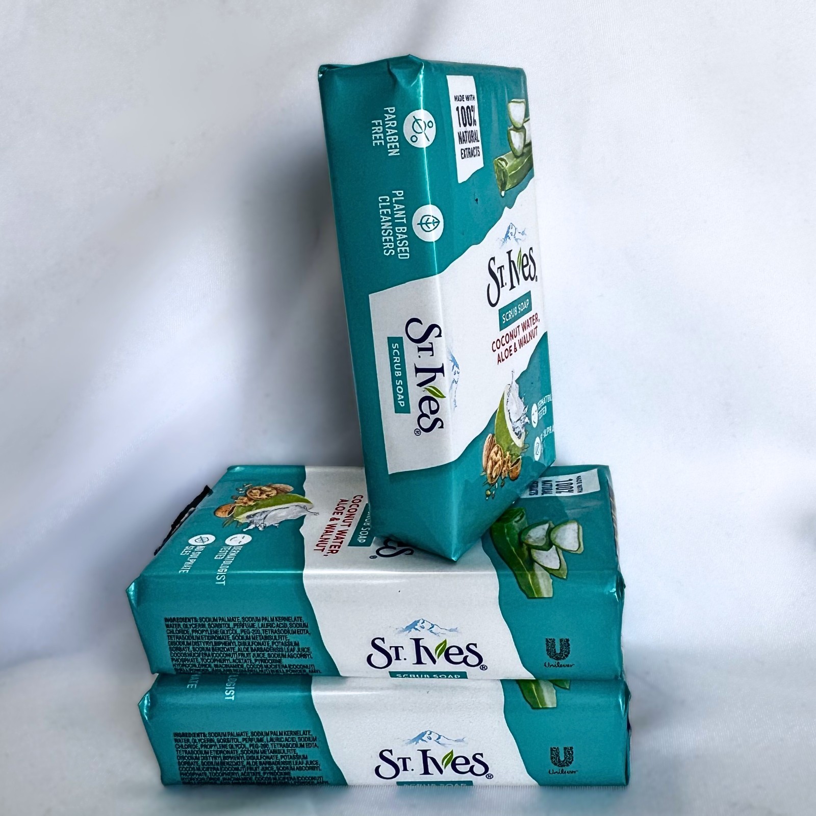 2 pack of 100% Natural St Ives Coconut Water, Aloe vera & Walnut Bar Soap
