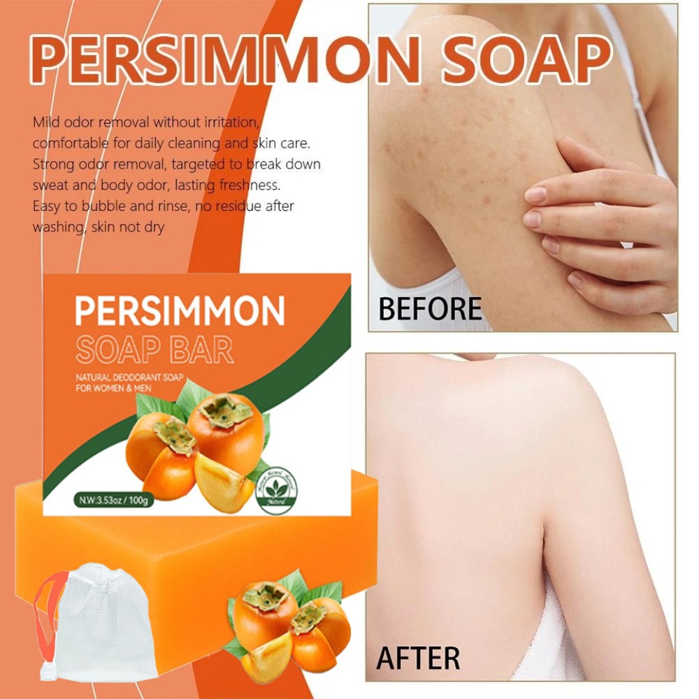 2X Natural Persimmon Soap Bar for Body Odor Control, Organic Deodorant Body Wash