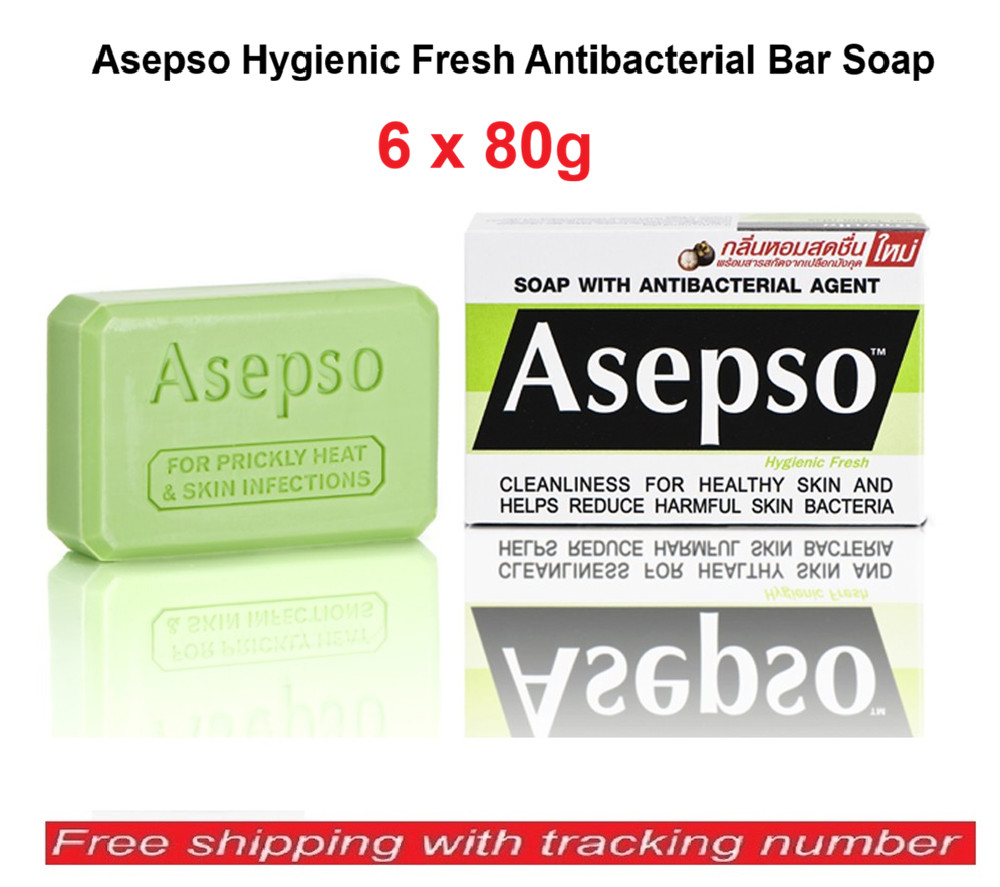 Asepso Hygienic Fresh Antibacterial Bar Soap with Mangosteen Peel Extract 80gx6