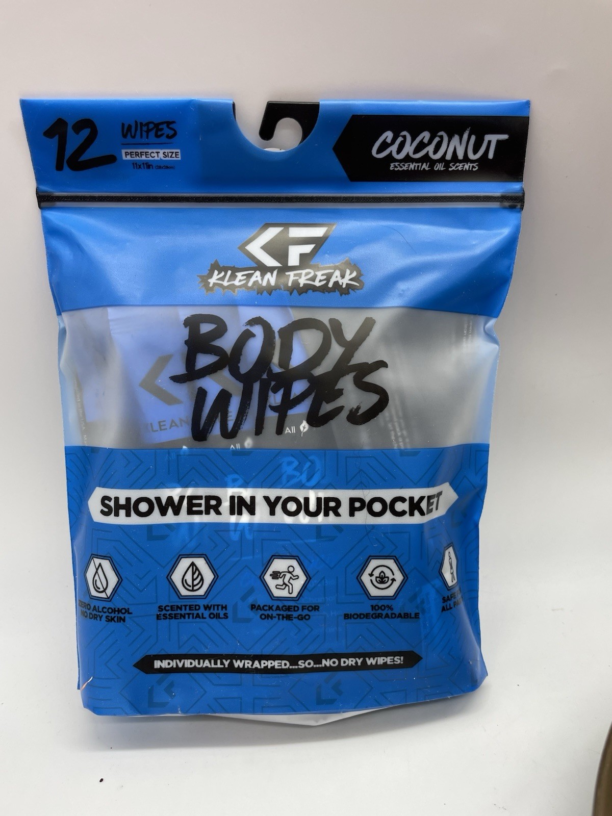 Klean Freak Disposable Rinse Free Scented Wet Wipes Body Cleaning Wipes 12-Pack