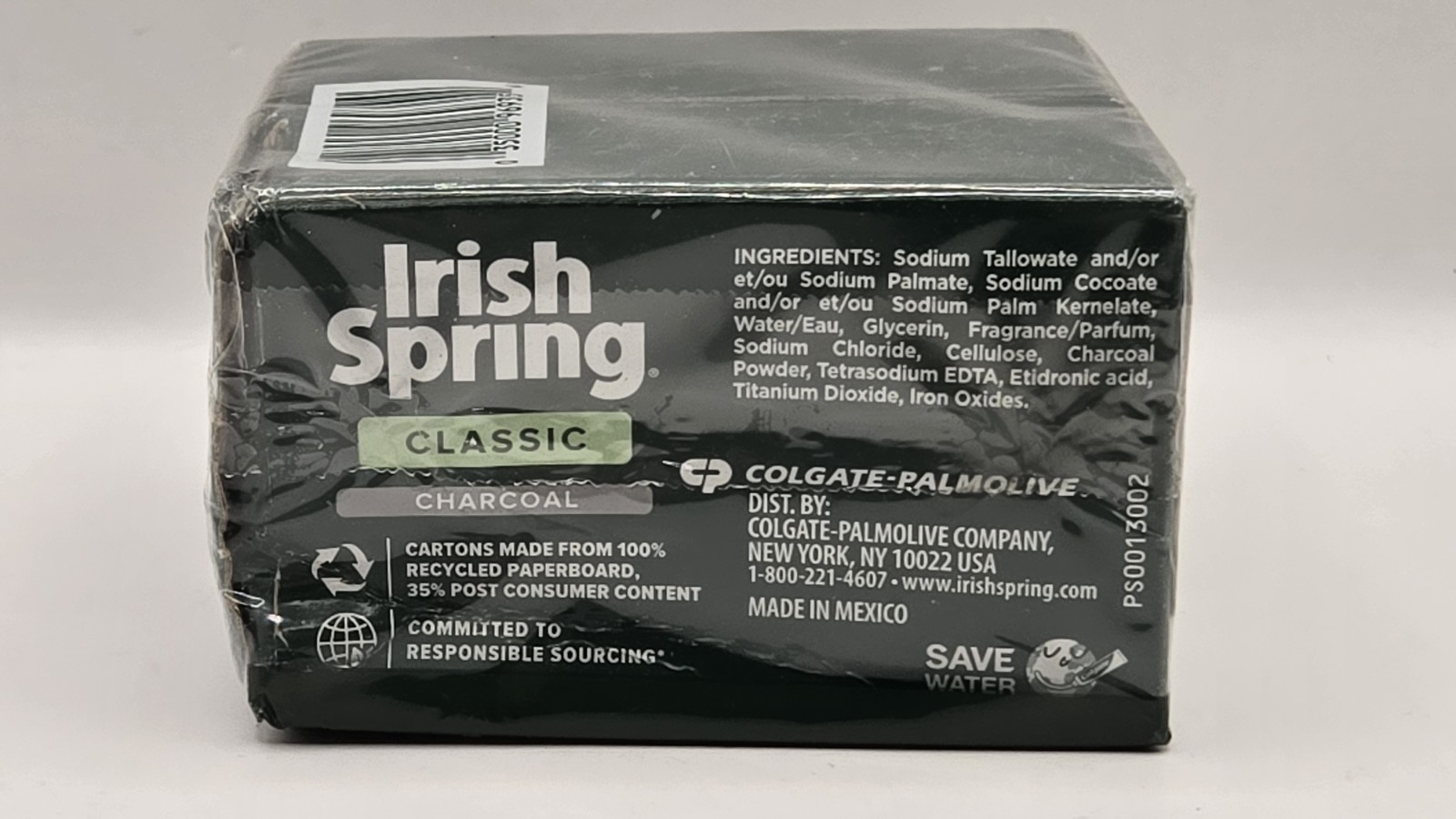 (2) Pack Irish Spring Charcoal Deodorant Soap 3.2 Oz Each Total 2 Bars 6.4 Oz
