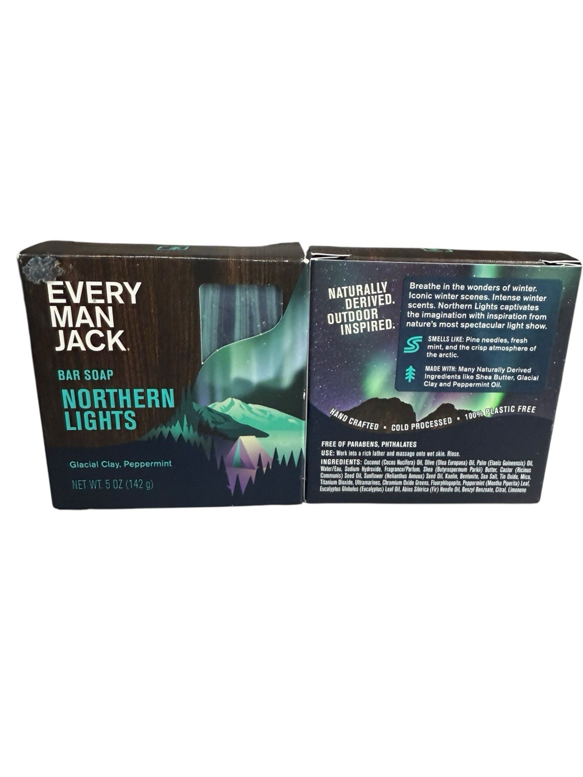 2 x Every Man Jack NORTHERN LIGHTS Bar Soap Glacial Clay Peppermint 5oz EA