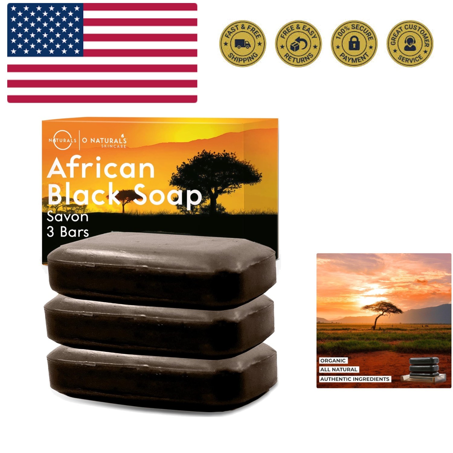 3-Pack Organic Soap Bar 4oz each Set – 100% Cold Process Body Wash Scented …