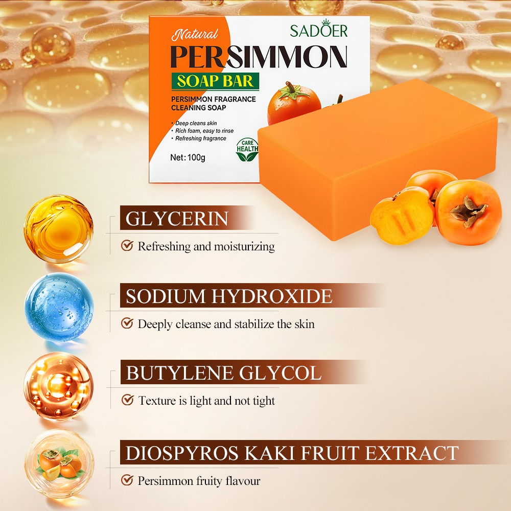 3PCS Persimmon Soap Bar for Old People Smell, Natural Body Odor Control Bar Soap