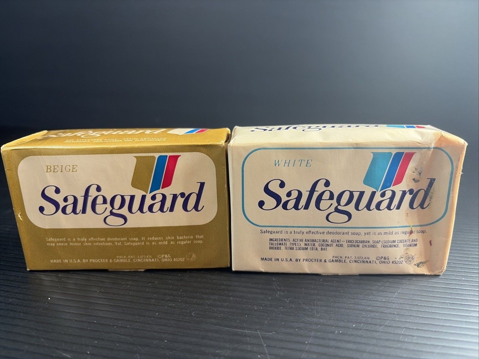 2 Vtg SAFEGUARD Deodorant Soap Bar 5oz size NEW One Beige One White