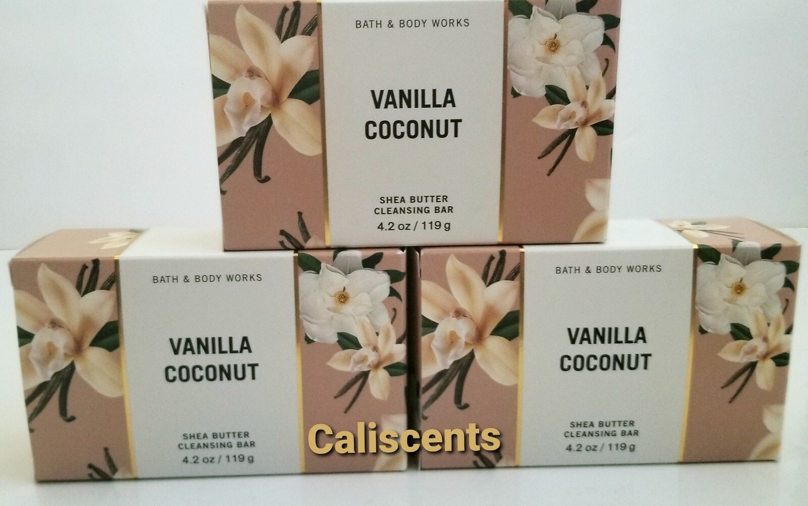 Bath & Body Works VANILLA COCONUT Shea Butter Cleansing Bar Soap 4.2 oz X3 NEW