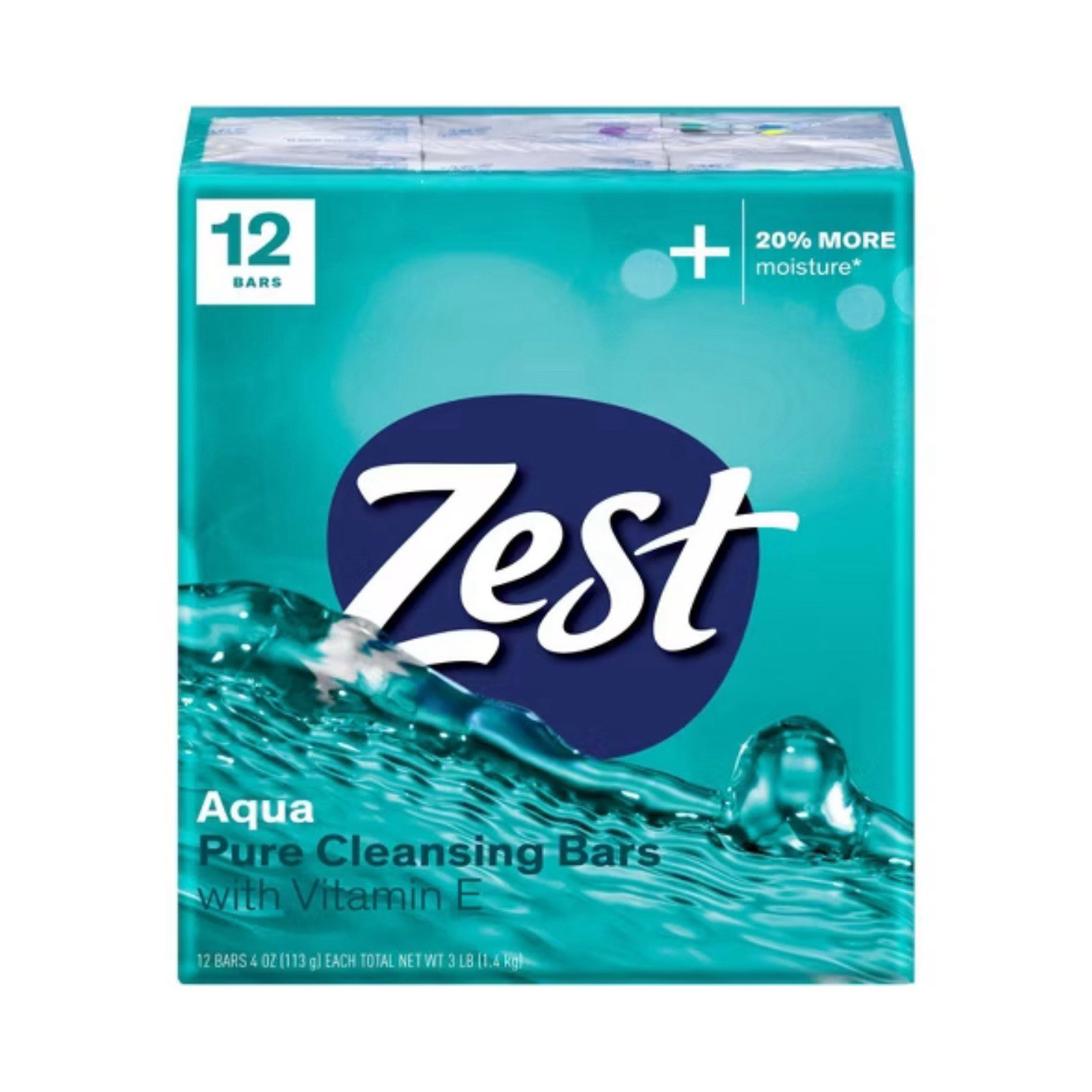 Zest Aqua Pure Cleansing Bar Soap w/ Vitamin E Moisturizing 12 Bars 4 oz
