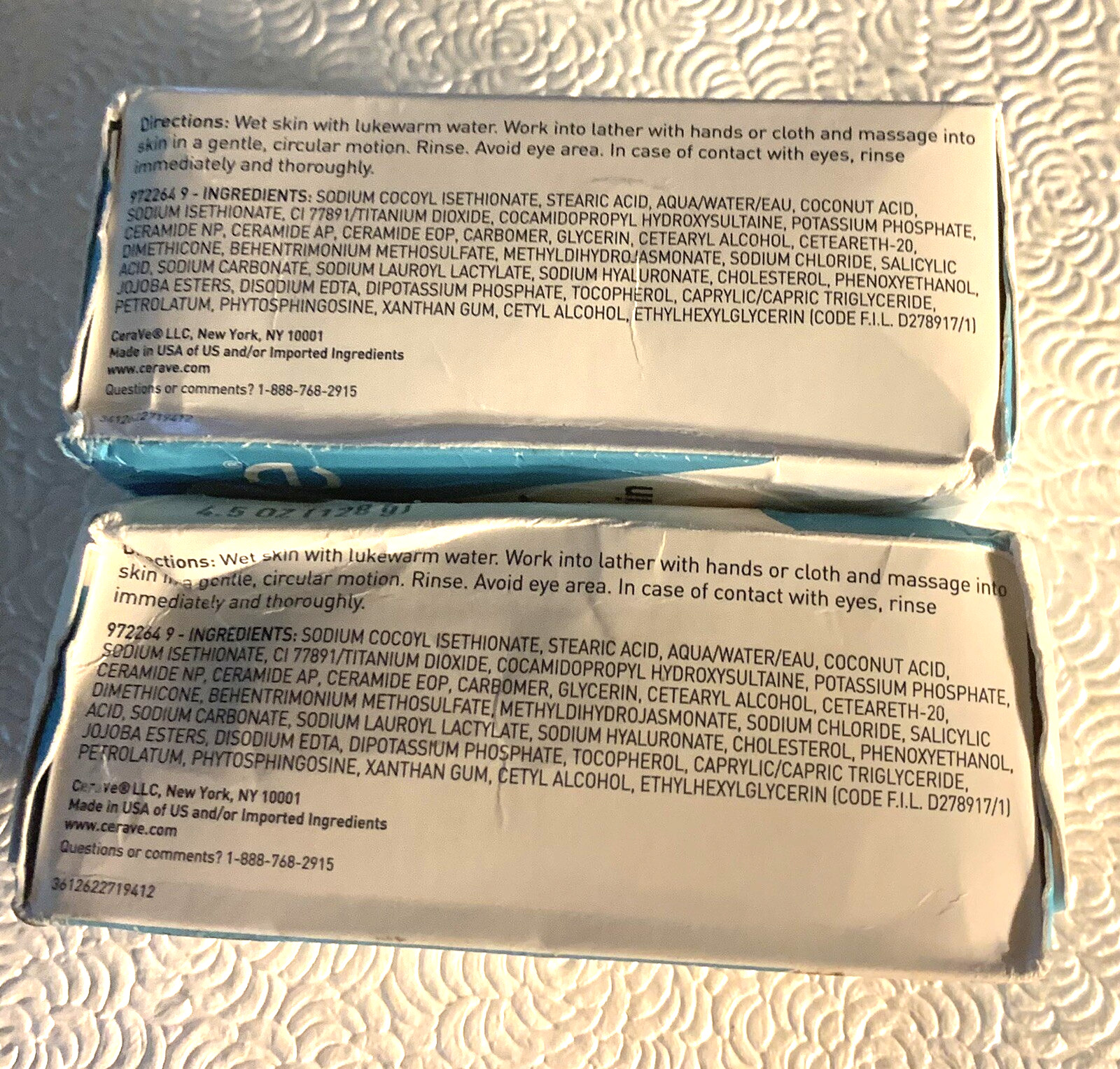 CeraVe SA Cleanser Bar for Rough Bumpy Skin 4.5 oz. Each- Lot Of 2- Box Damage