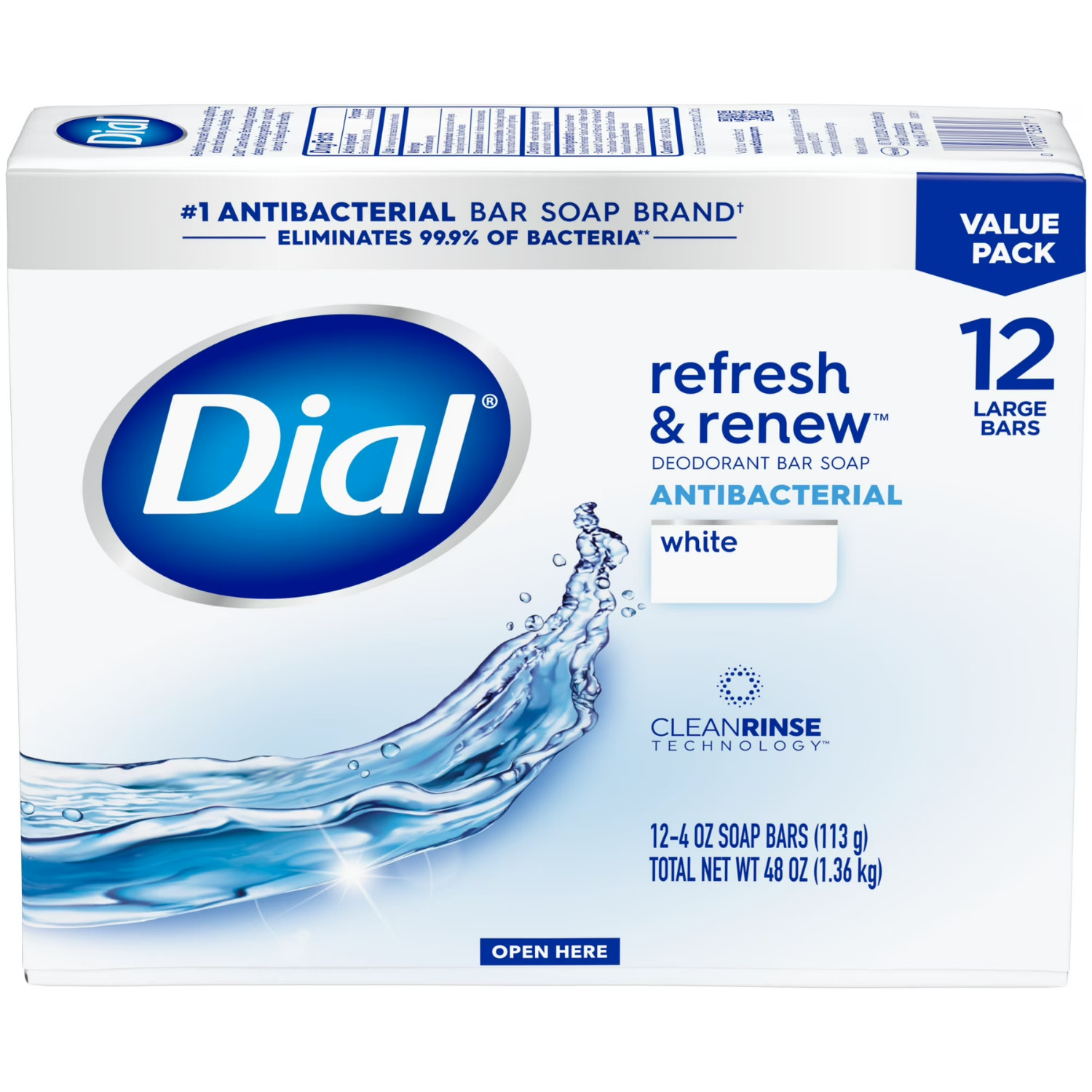 24 Bar Dial Antibacterial Bar Soap, Refresh & Renew, Clean Rinsing, White, 4 oz
