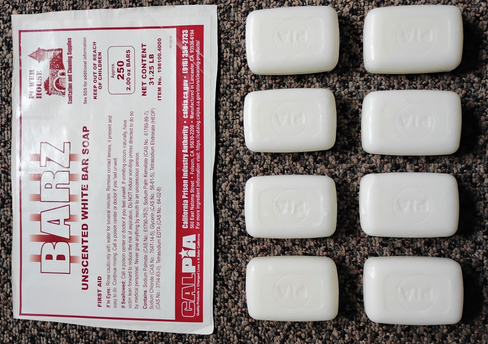 CALPIA Unscented White Bar Soap 2 oz w/ copy of original packaging label
