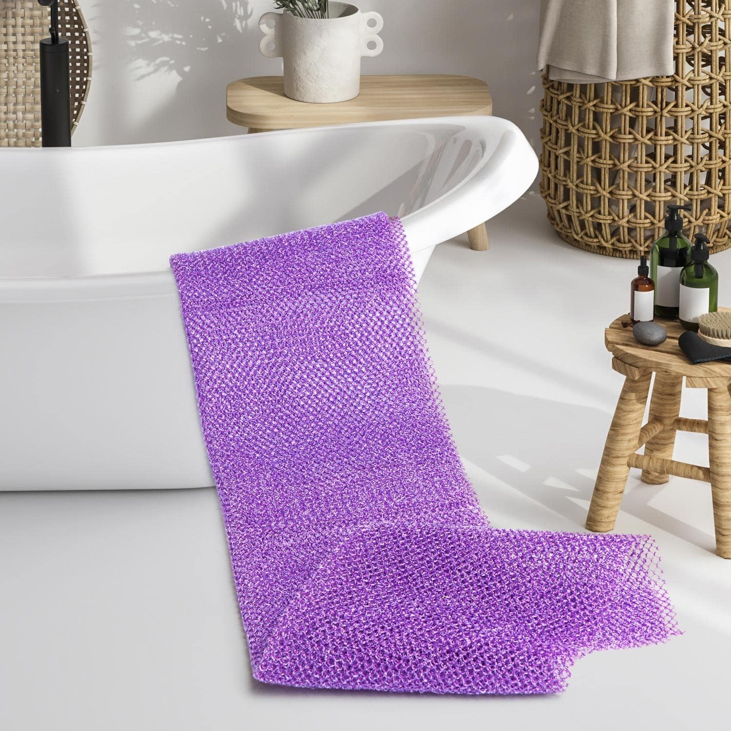 3 Pcs African Exfoliating Net Sponge 3 Count (Pack of 1), Yellow,purple,pink