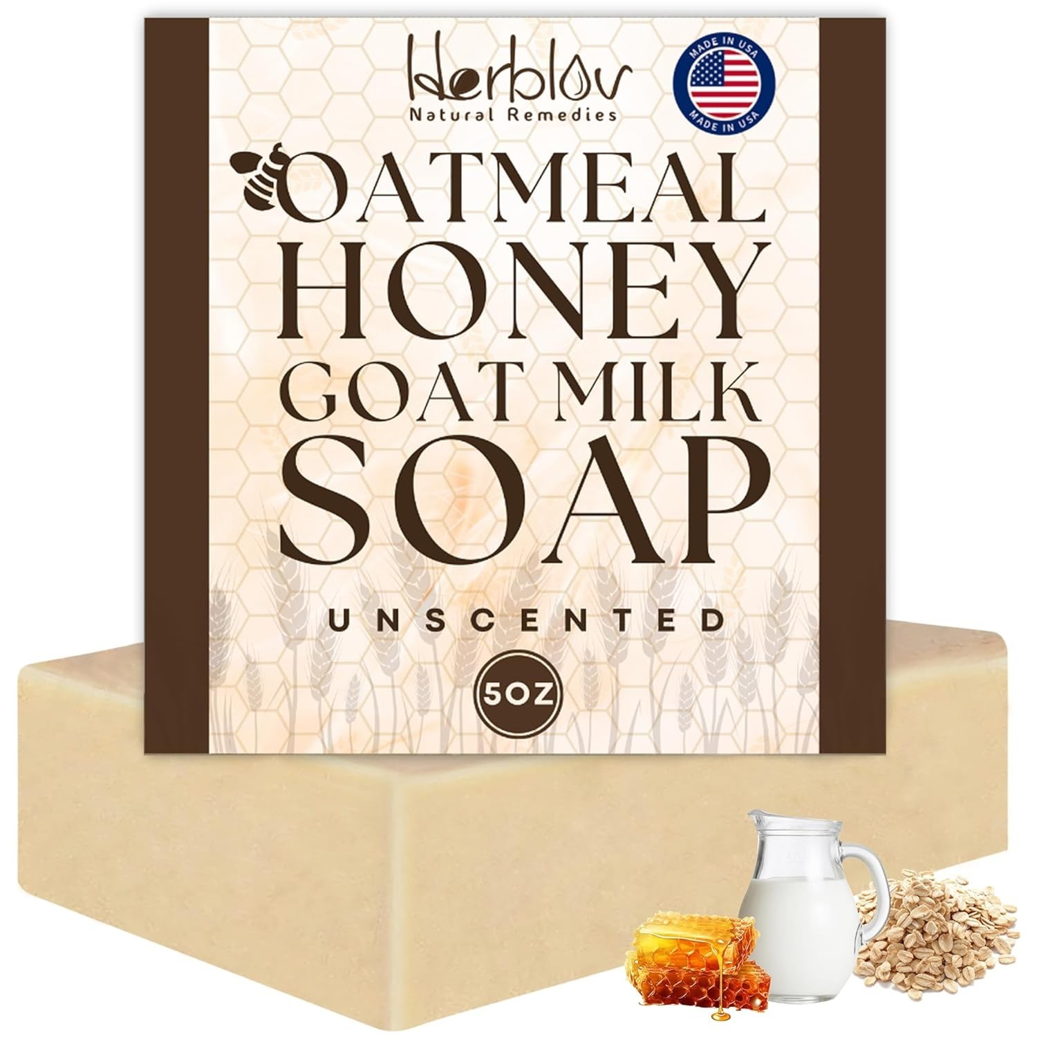 Oatmeal Goat Milk Soap Bar Honey Natural Face Body Wash 5oz USA