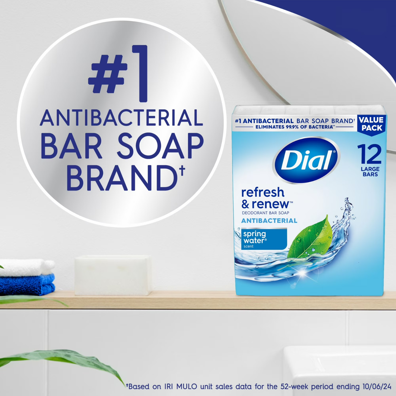Dial Antibacterial Bar Soap Spring Water 12 Bars 4 oz Each