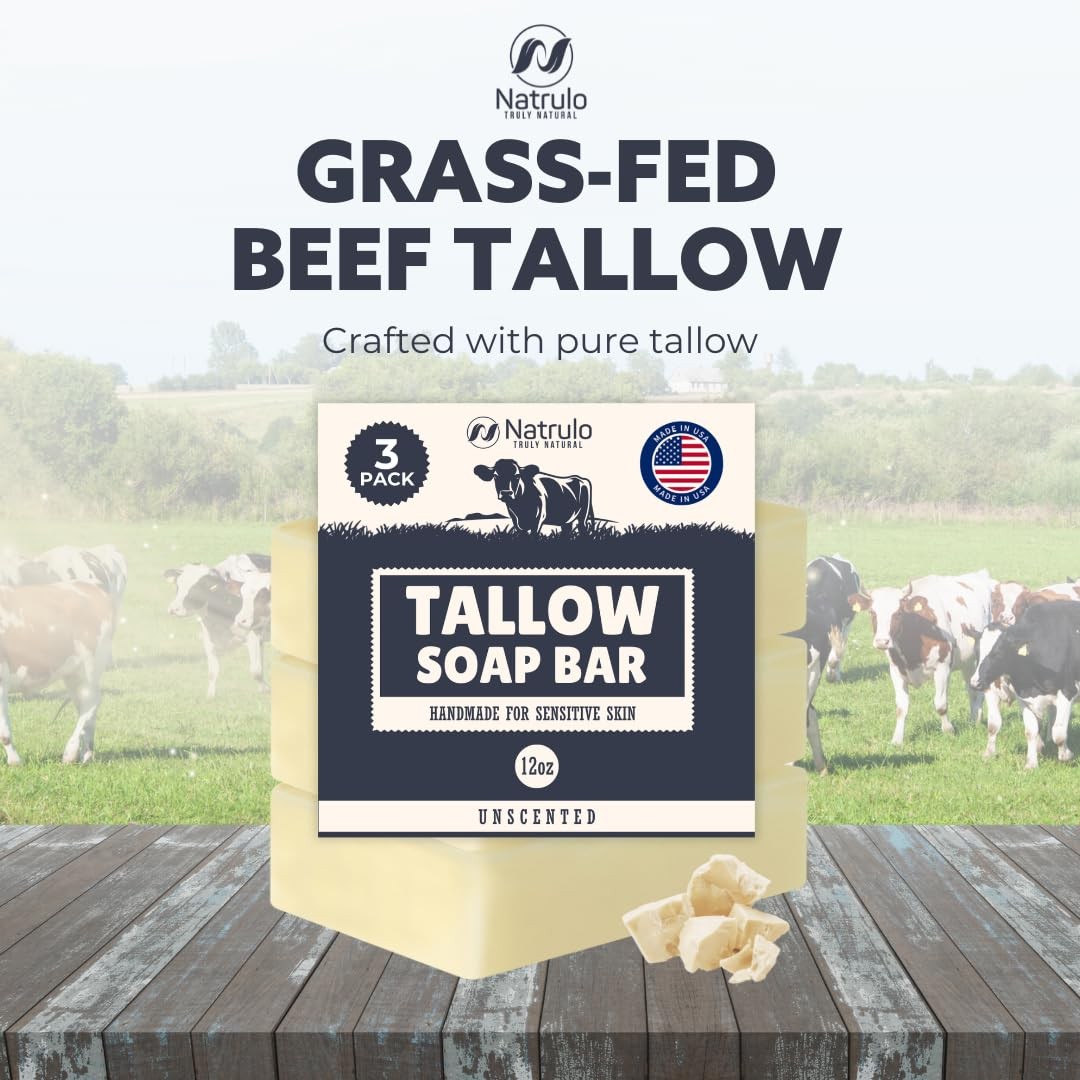 Beef Tallow Soap Bar – All Natural Grass Fed 4 Ounce (Pack of 3)