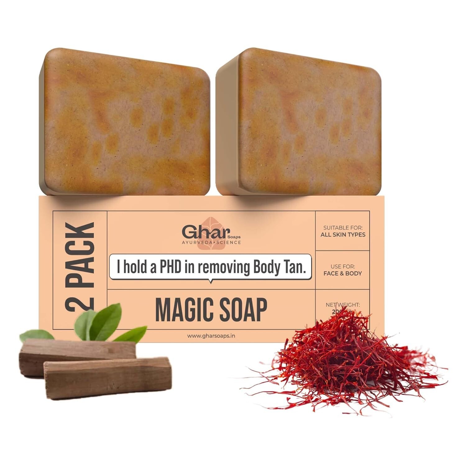 Ghar Soaps Sandalwood & Saffron Magic bath Soap Handmade body tan removing Soap.