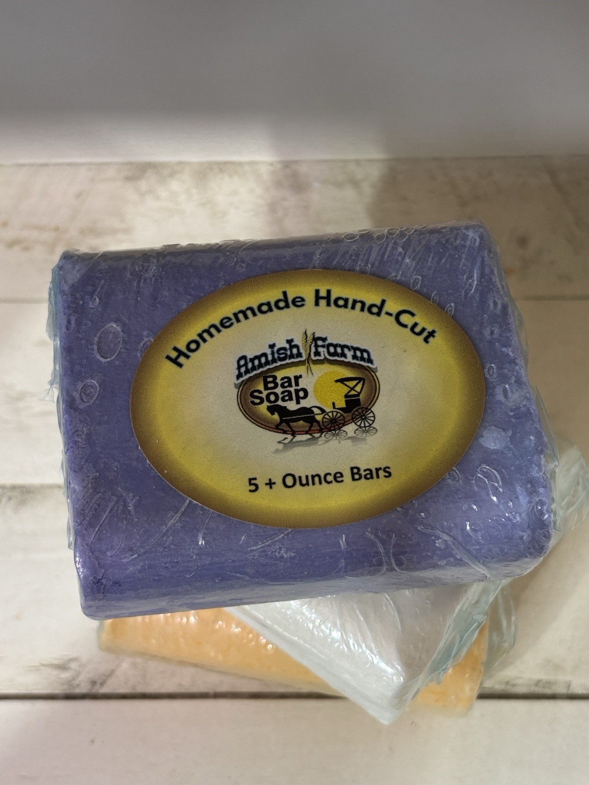 Natural Bar Soap Amish Farms 3 Bars Hand Cut Hand Crafted 5+oz Vegan