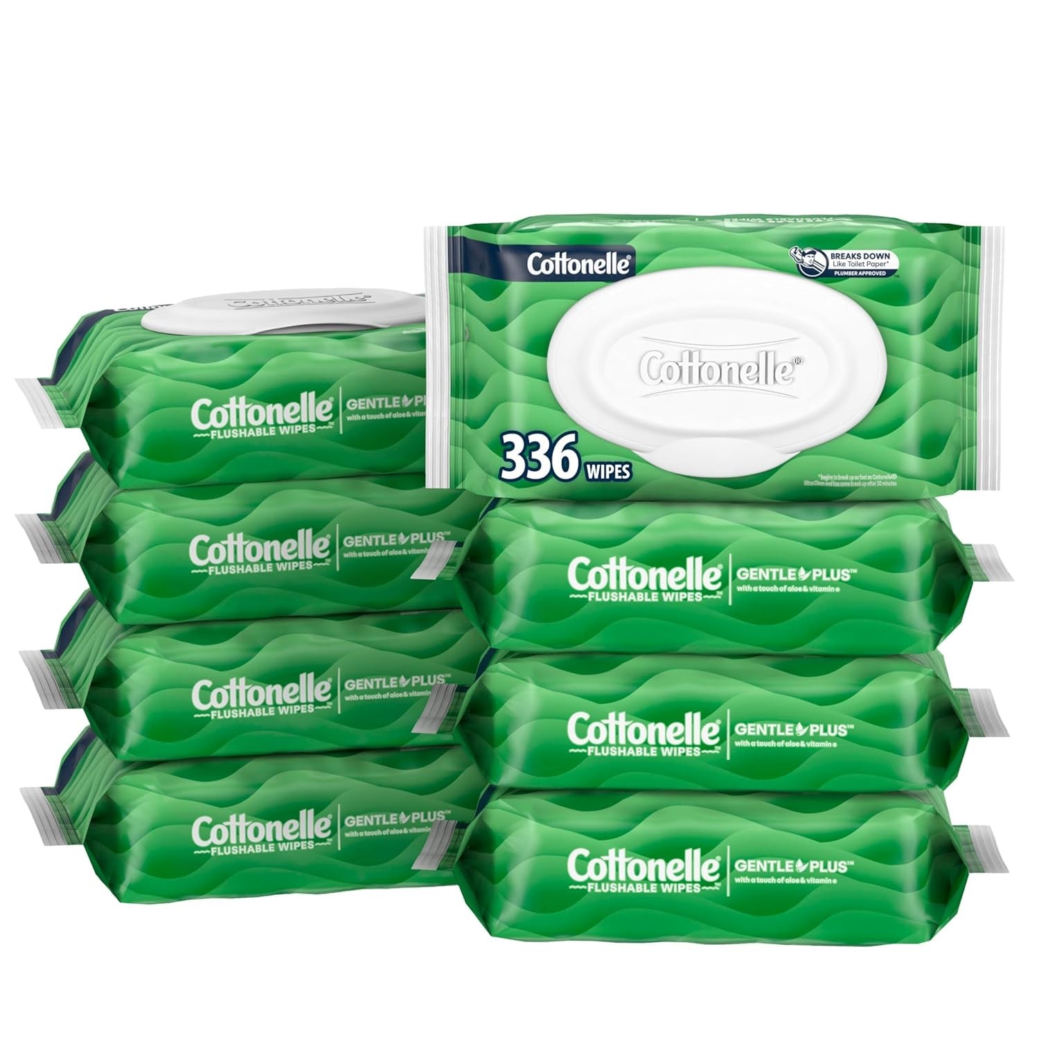 Cottonelle GentlePlus Flushable Wet Wipes with Aloe & Vitamin E 8 Flip-Top Packs