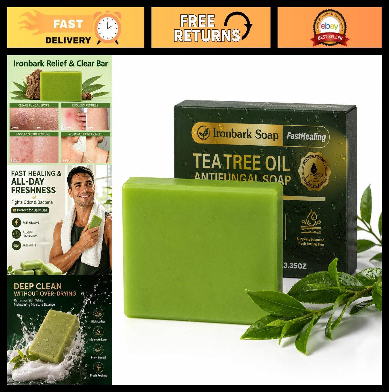 Antifungal Soap Bar with Tea Tree Oil – Deep Cleansing & Gentle Care, 3.35 OZ