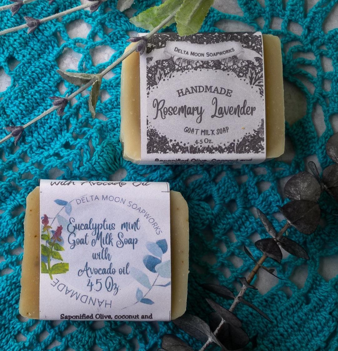 Handmade Rosemary Lavender and Eucalyptus Mint Goat Milk Soap, + samples
